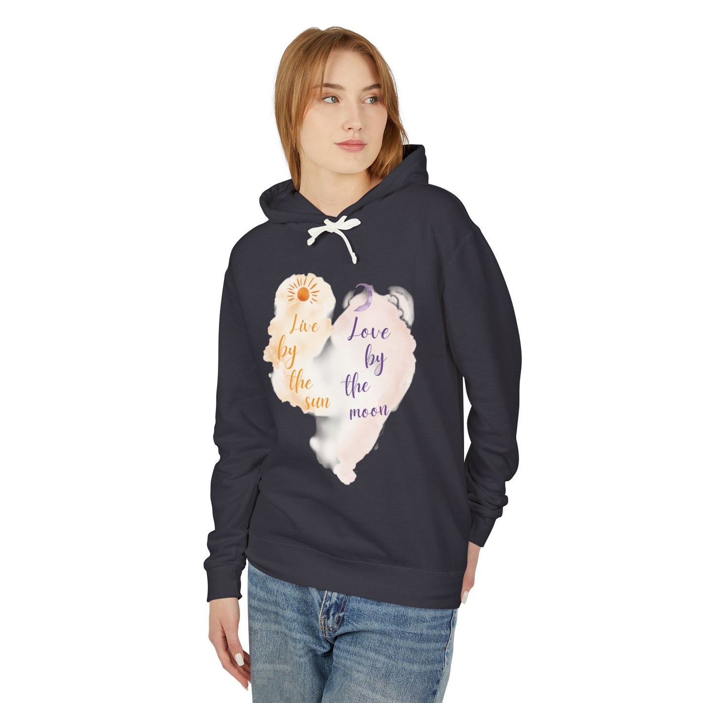 Sun & Moon Watercolor Hoodie - "Love by the Sun / Love by the Moon" Lightweight Pullover