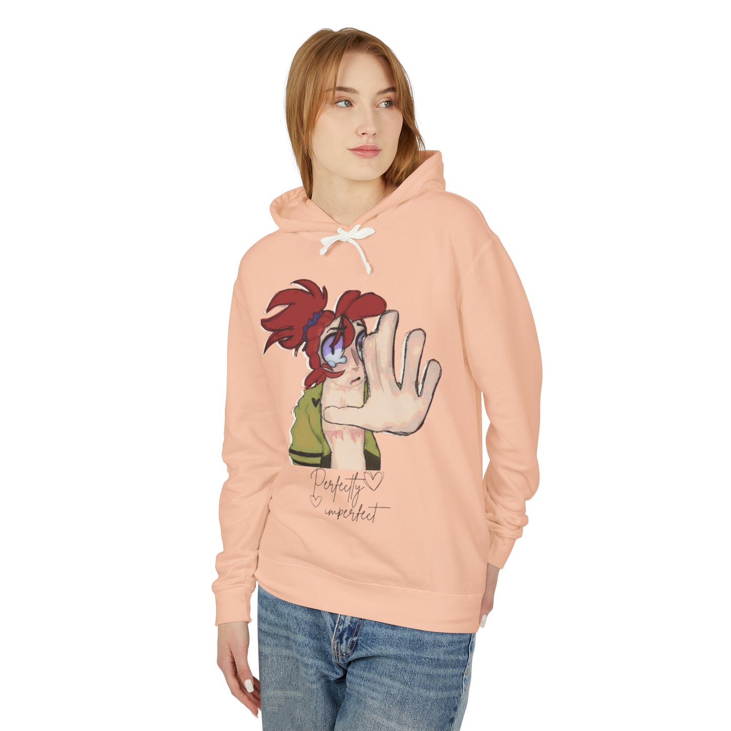 Anime Hand-Front Hoodie — 'Perfectly Imperfect' Casual Graphic Pullover