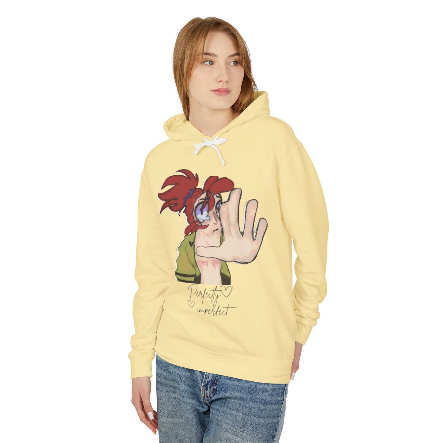 Anime Hand-Front Hoodie — 'Perfectly Imperfect' Casual Graphic Pullover