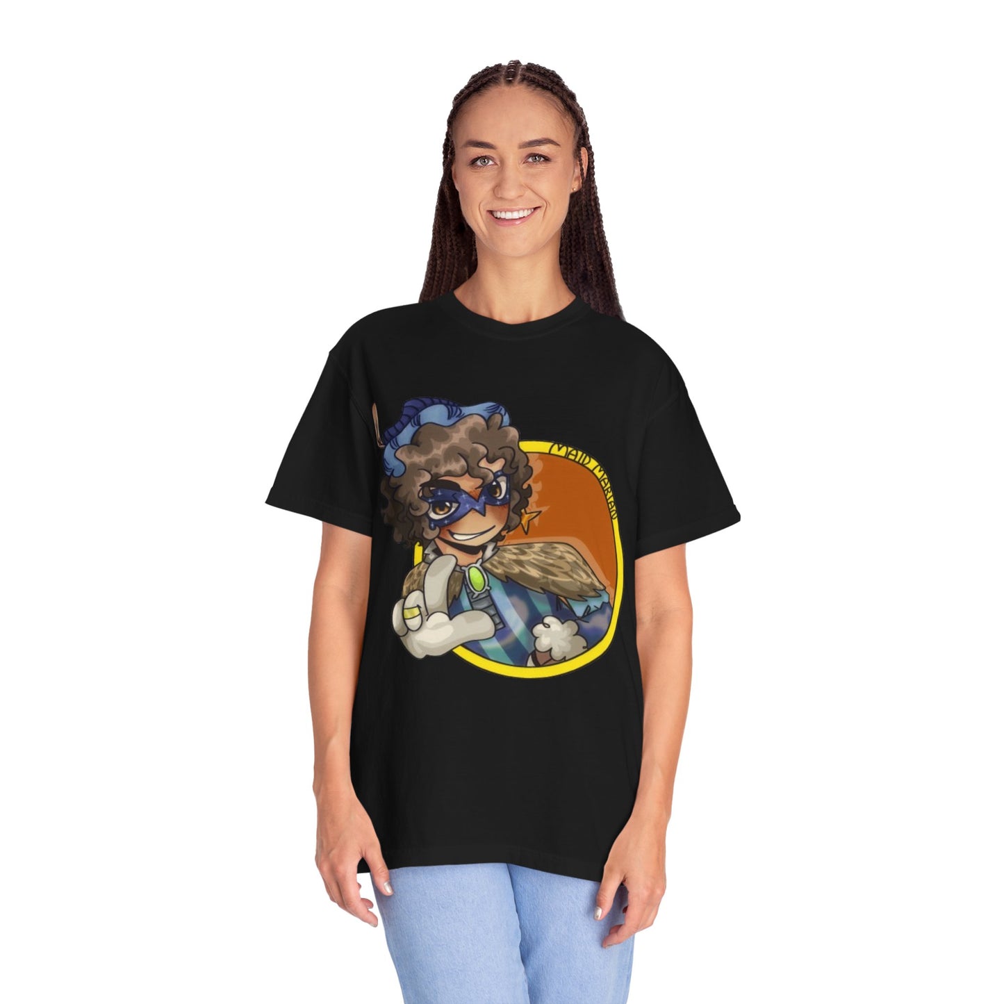 Masked Hero Portrait T-Shirt — Whimsical Superhero Art Tee