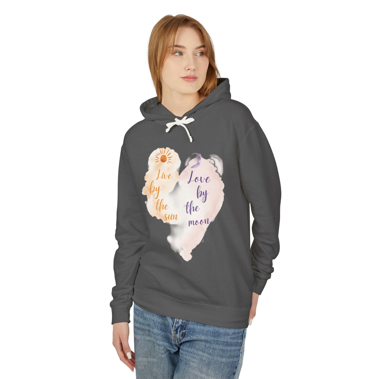 Sun & Moon Watercolor Hoodie - "Love by the Sun / Love by the Moon" Lightweight Pullover