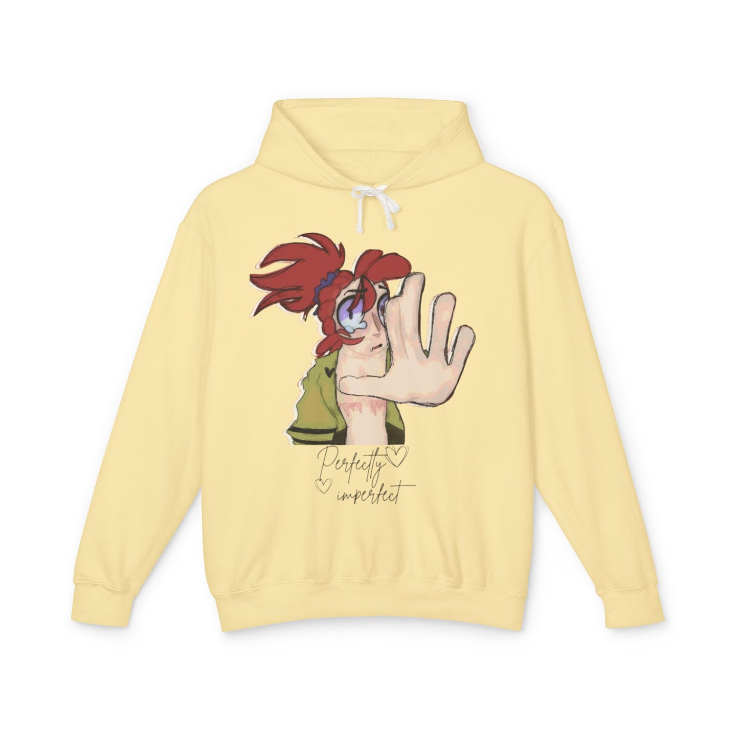 Anime Hand-Front Hoodie — 'Perfectly Imperfect' Casual Graphic Pullover