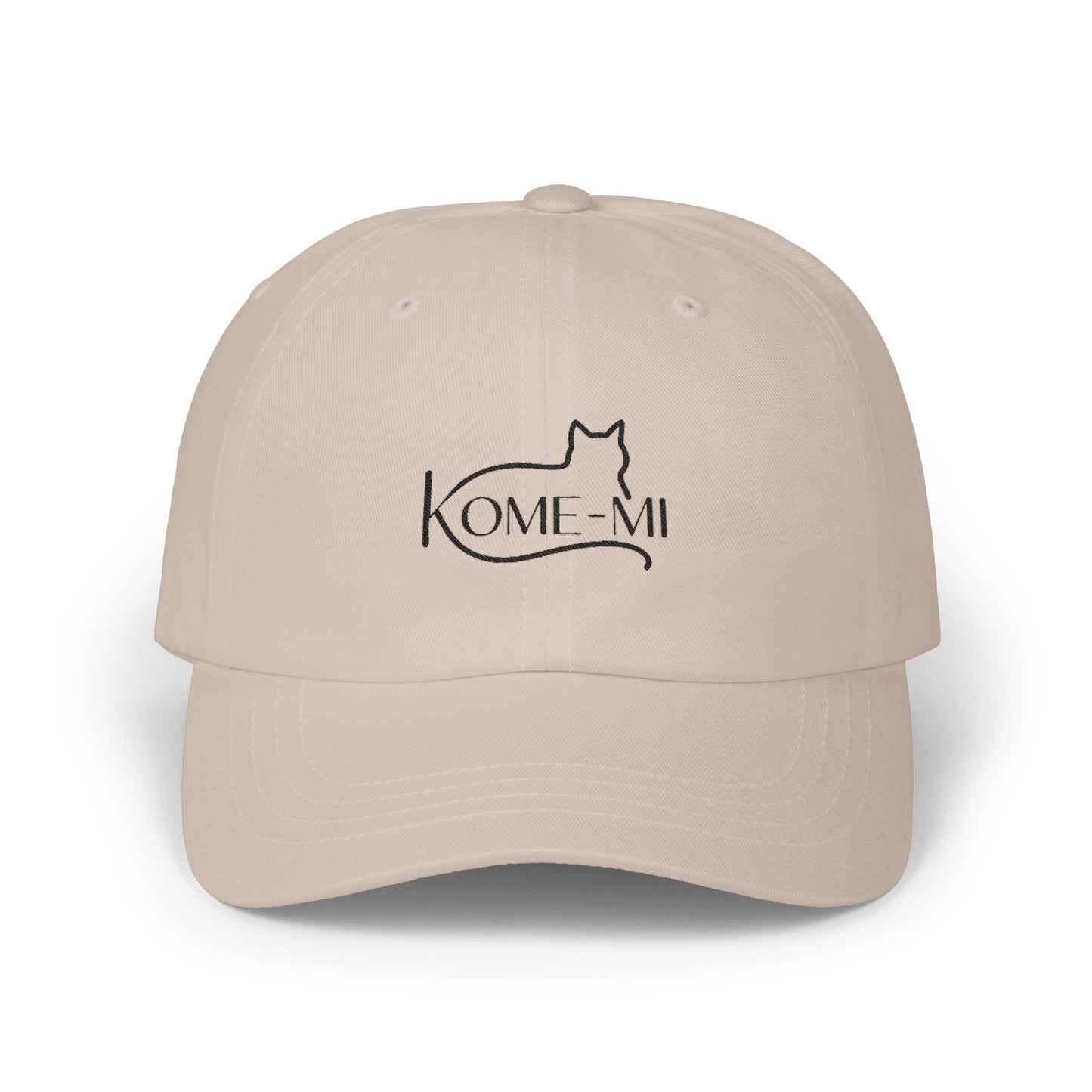 Cat Silhouette Dad Cap — "Kome-Mi" Embroidered White Baseball Hat
