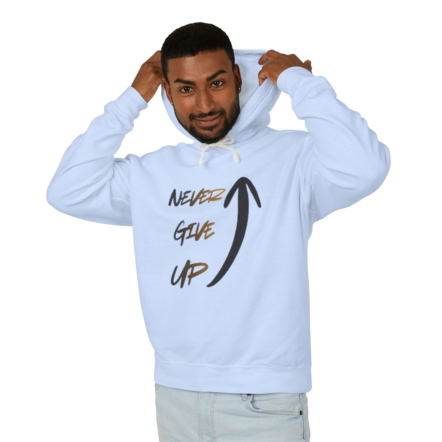 Never Give Up Hoodie — Motivational Arrow Pullover