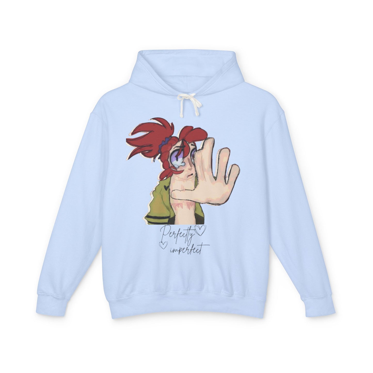Anime Hand-Front Hoodie — 'Perfectly Imperfect' Casual Graphic Pullover