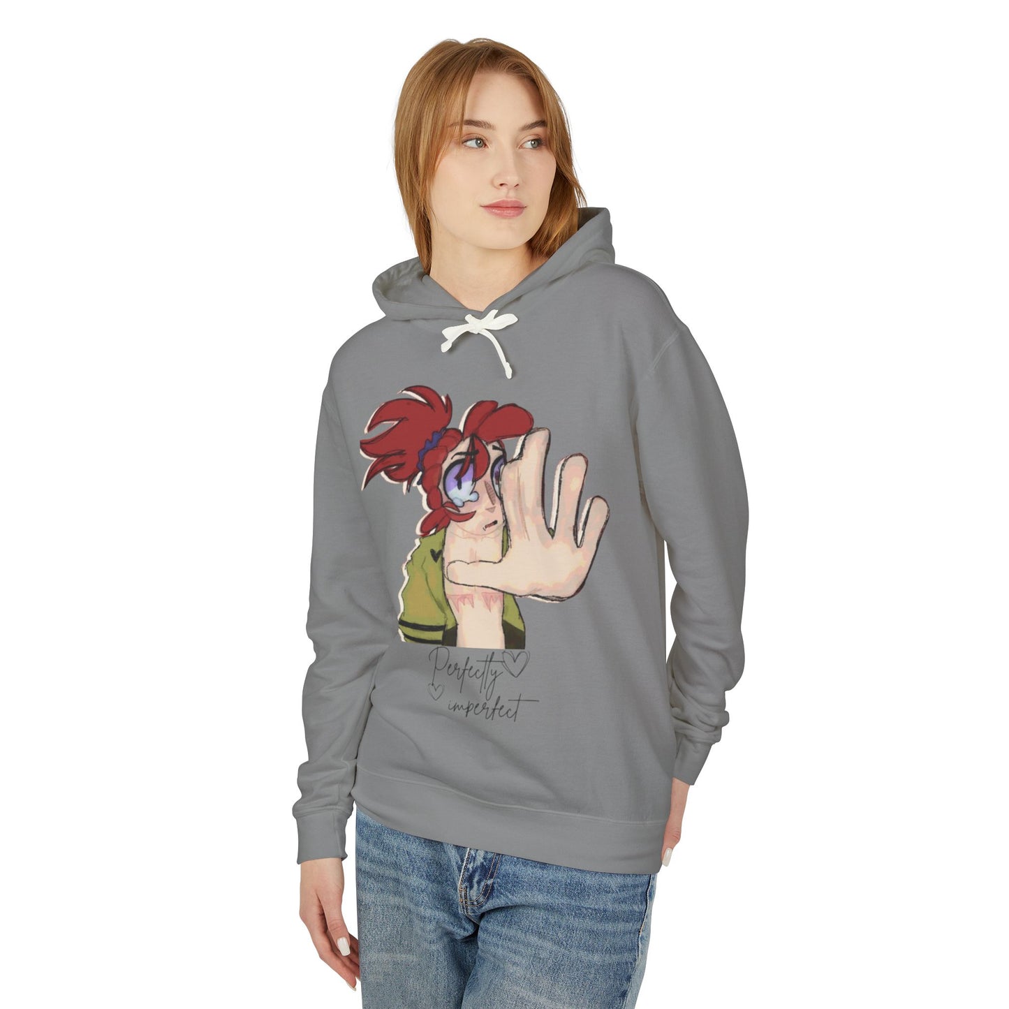 Anime Hand-Front Hoodie — 'Perfectly Imperfect' Casual Graphic Pullover