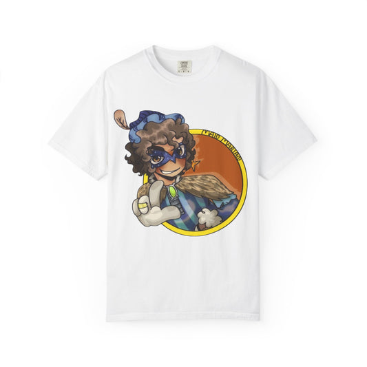 Masked Hero Portrait T-Shirt — Whimsical Superhero Art Tee