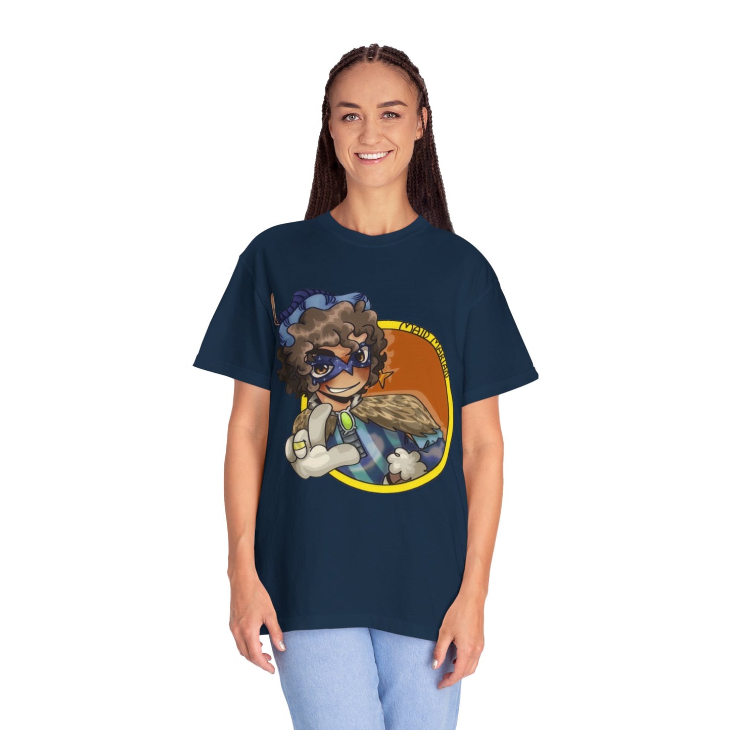 Masked Hero Portrait T-Shirt — Whimsical Superhero Art Tee