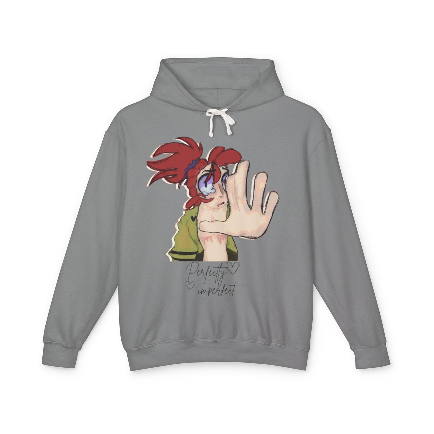 Anime Hand-Front Hoodie — 'Perfectly Imperfect' Casual Graphic Pullover