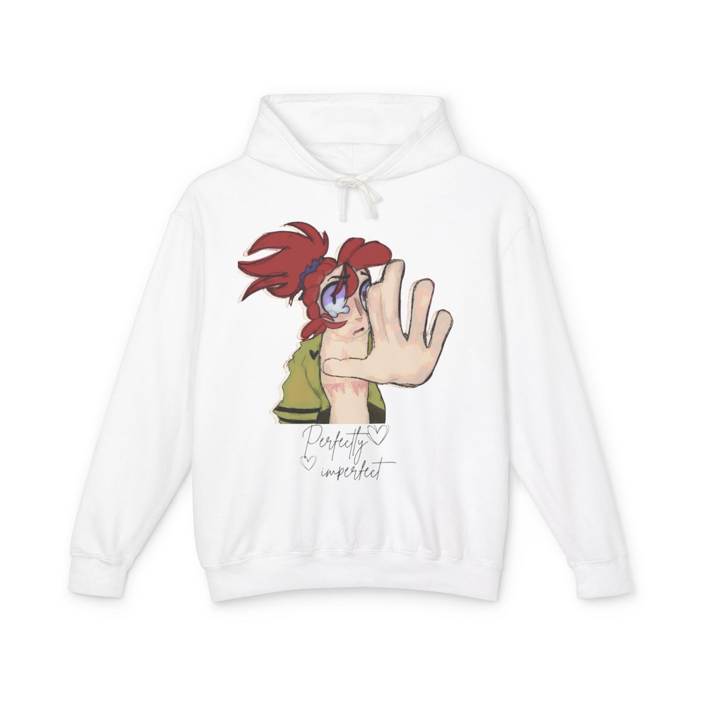 Anime Hand-Front Hoodie — 'Perfectly Imperfect' Casual Graphic Pullover