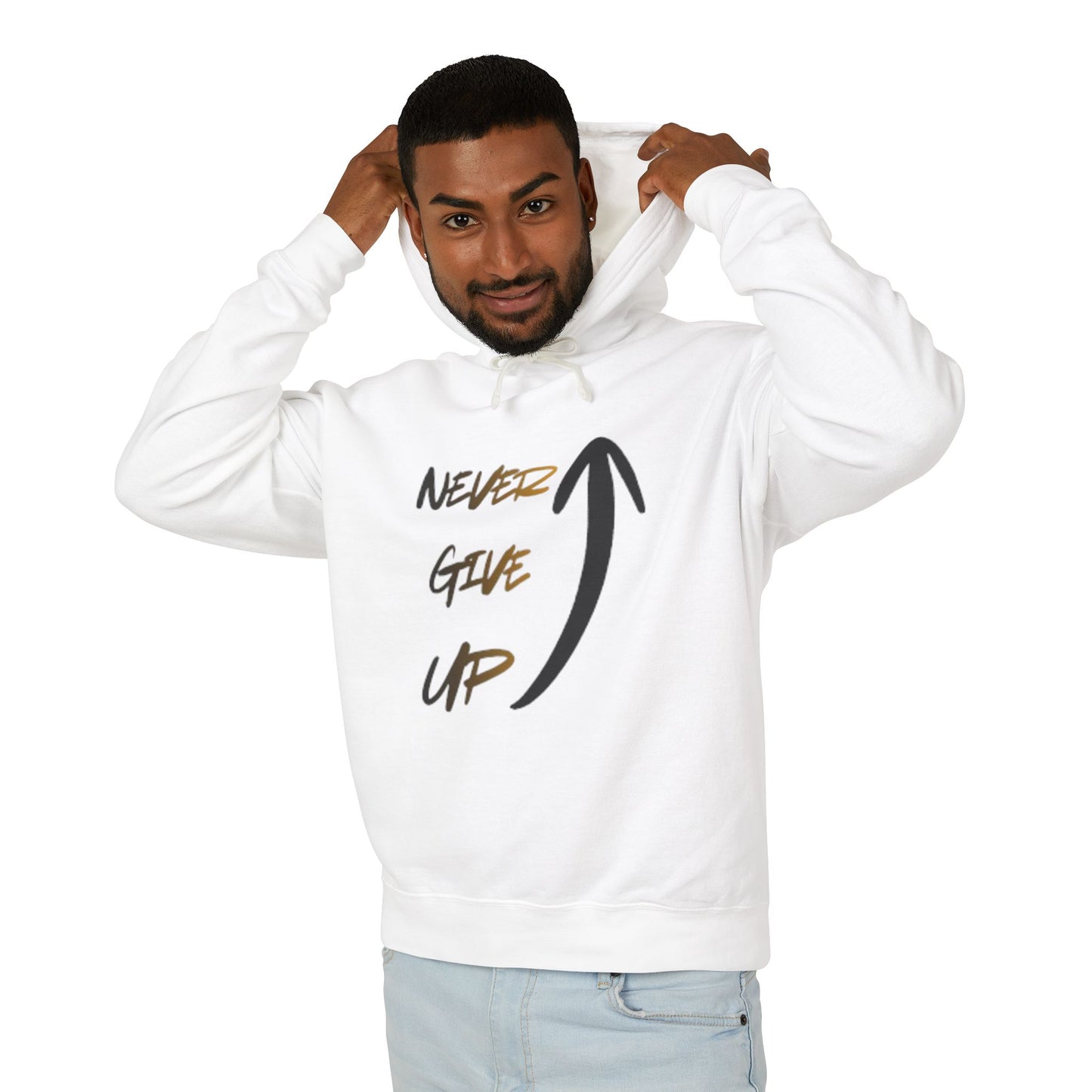 Never Give Up Hoodie — Motivational Arrow Pullover