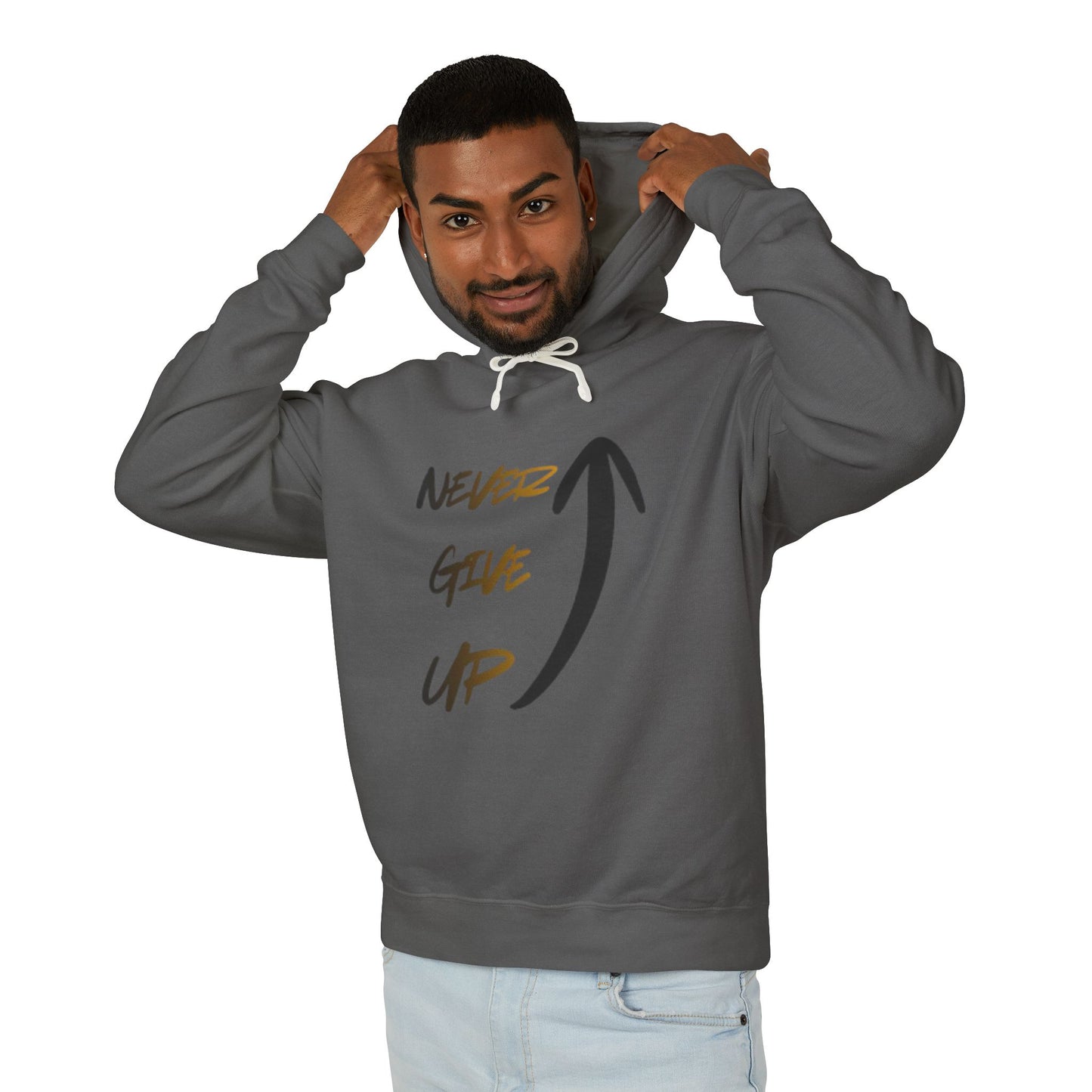 Never Give Up Hoodie — Motivational Arrow Pullover