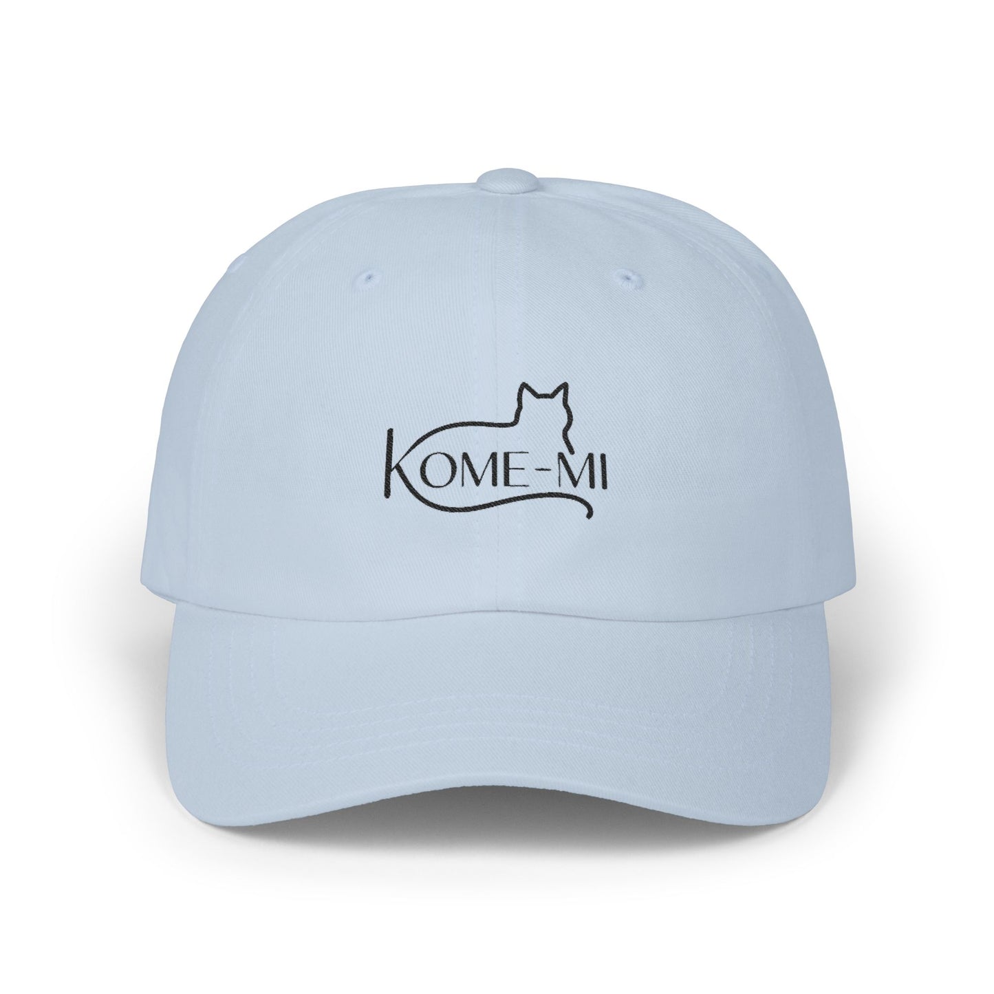 Cat Silhouette Dad Cap — "Kome-Mi" Embroidered White Baseball Hat