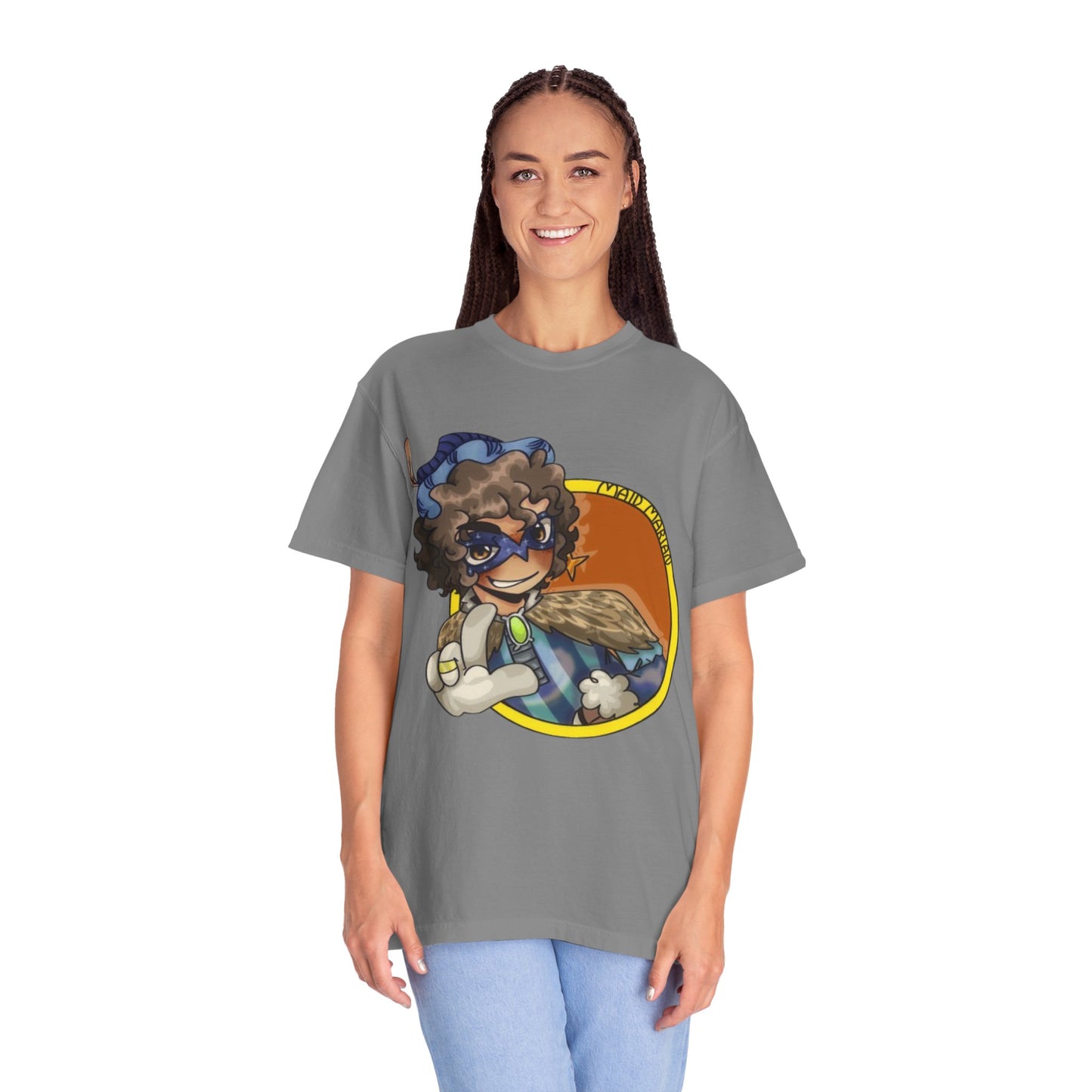 Masked Hero Portrait T-Shirt — Whimsical Superhero Art Tee