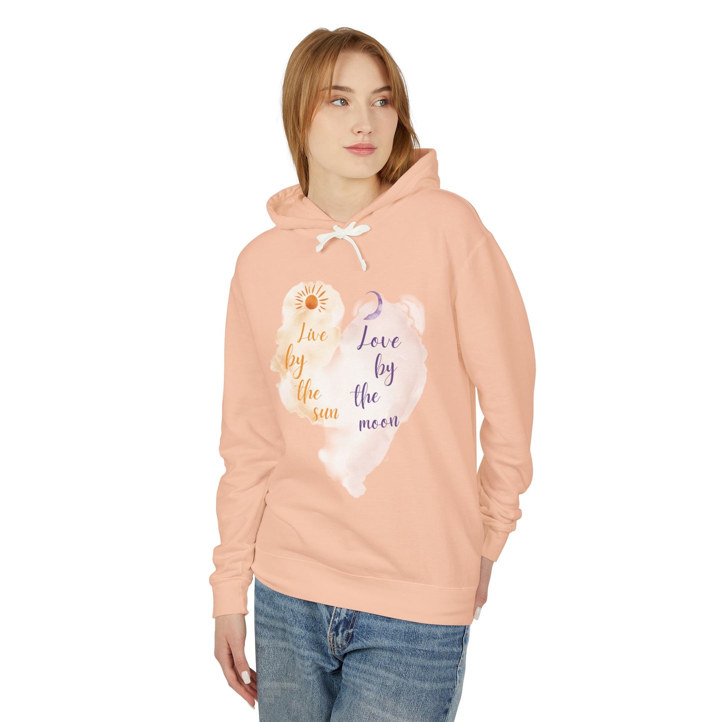 Sun & Moon Watercolor Hoodie - "Love by the Sun / Love by the Moon" Lightweight Pullover