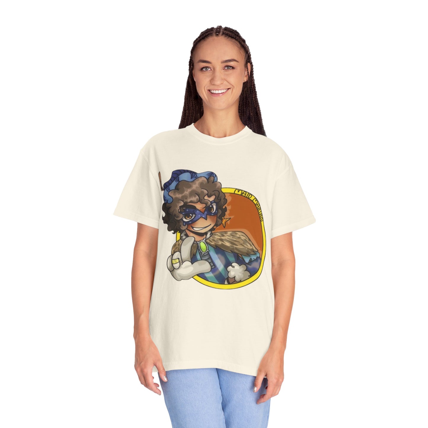 Masked Hero Portrait T-Shirt — Whimsical Superhero Art Tee
