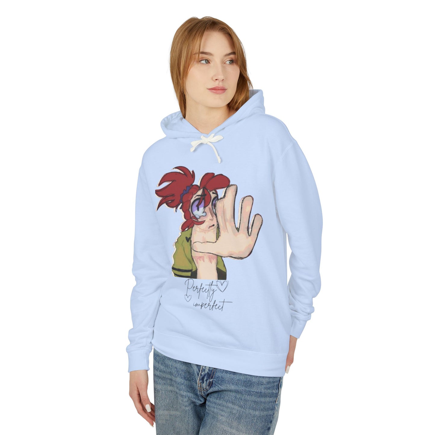 Anime Hand-Front Hoodie — 'Perfectly Imperfect' Casual Graphic Pullover