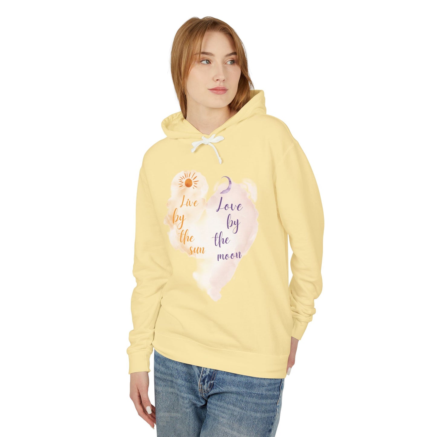Sun & Moon Watercolor Hoodie - "Love by the Sun / Love by the Moon" Lightweight Pullover