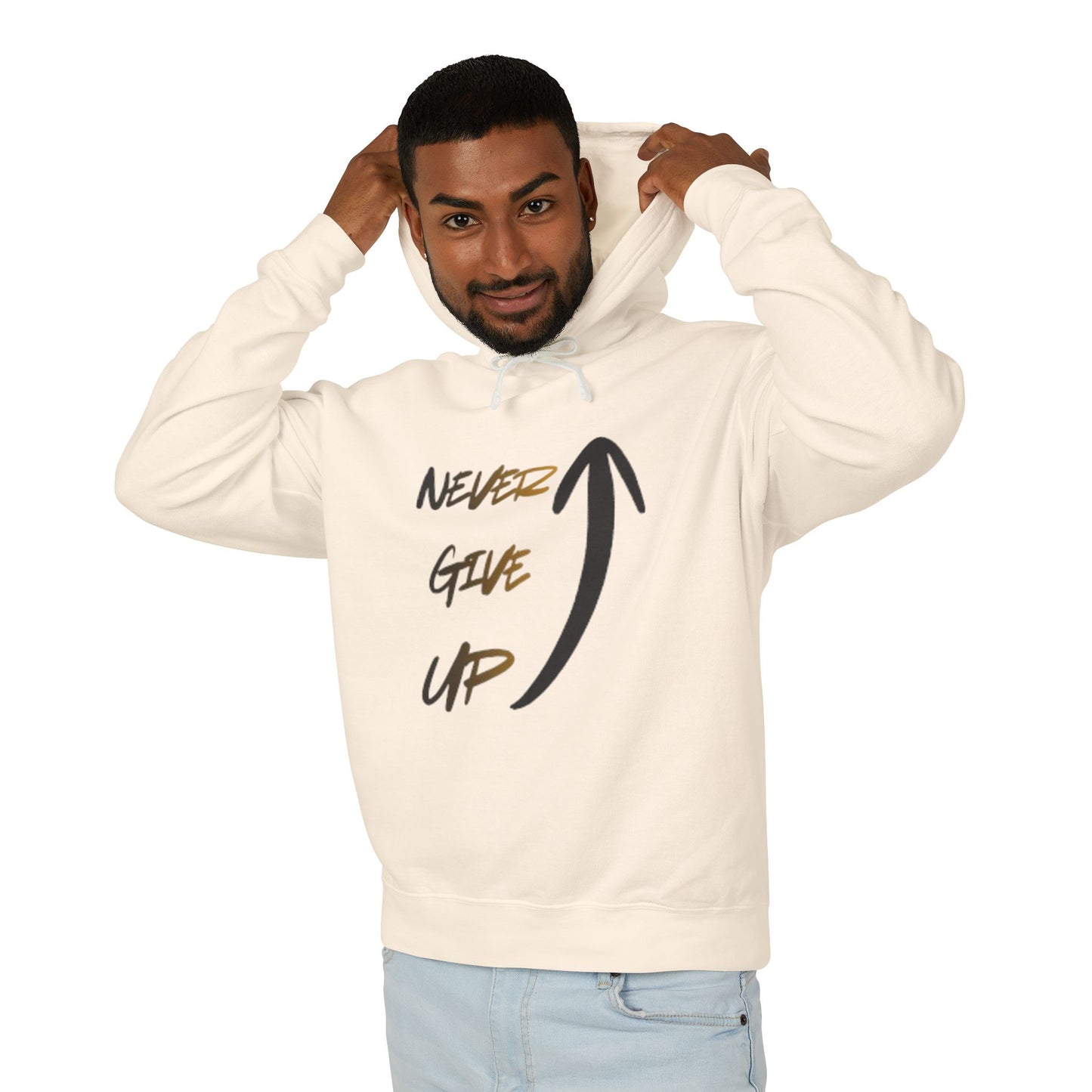 Never Give Up Hoodie — Motivational Arrow Pullover