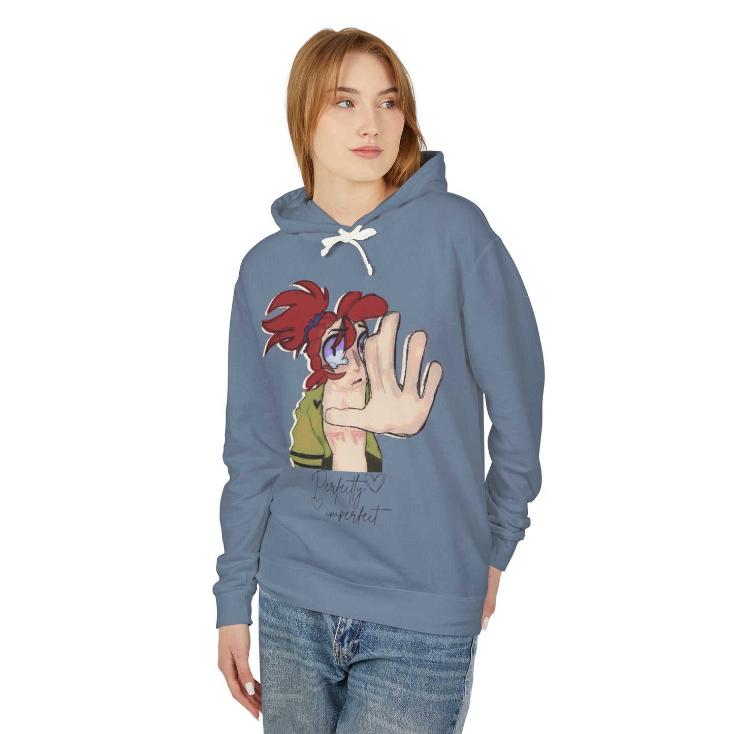 Anime Hand-Front Hoodie — 'Perfectly Imperfect' Casual Graphic Pullover