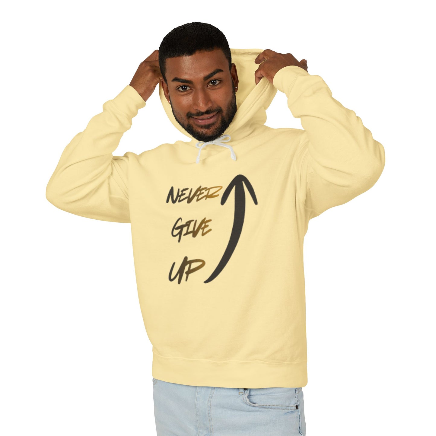 Never Give Up Hoodie — Motivational Arrow Pullover