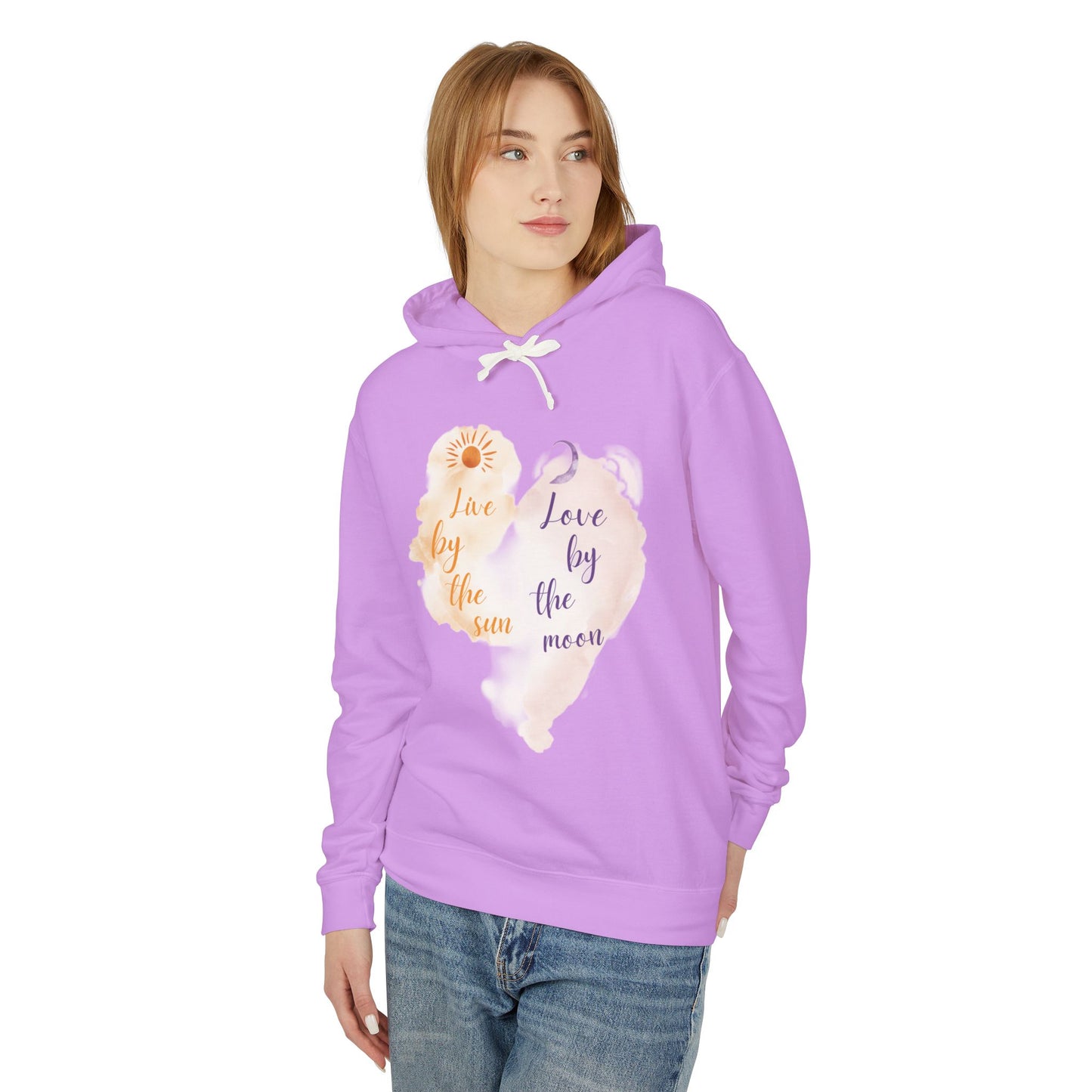 Sun & Moon Watercolor Hoodie - "Love by the Sun / Love by the Moon" Lightweight Pullover
