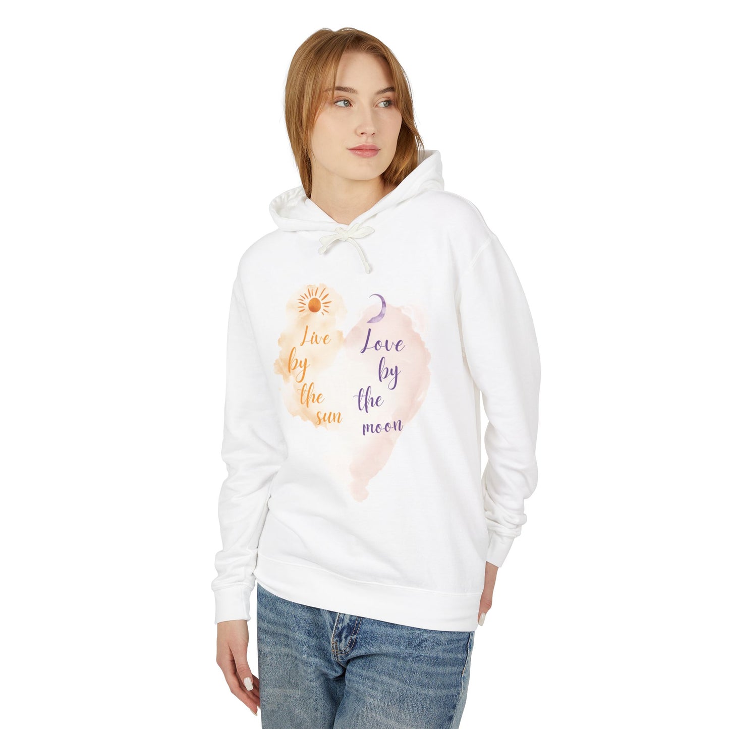 Sun & Moon Watercolor Hoodie - "Love by the Sun / Love by the Moon" Lightweight Pullover