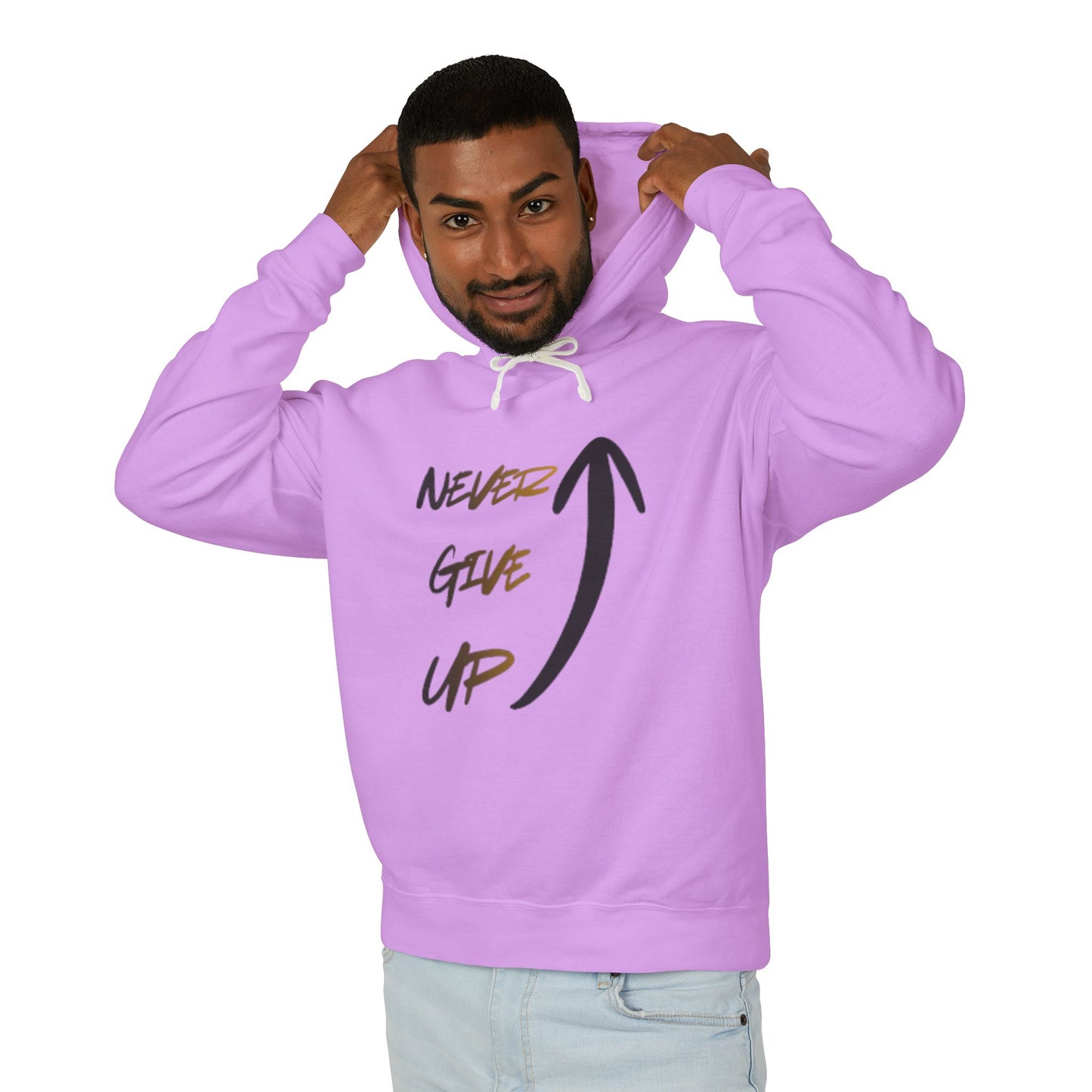 Never Give Up Hoodie — Motivational Arrow Pullover