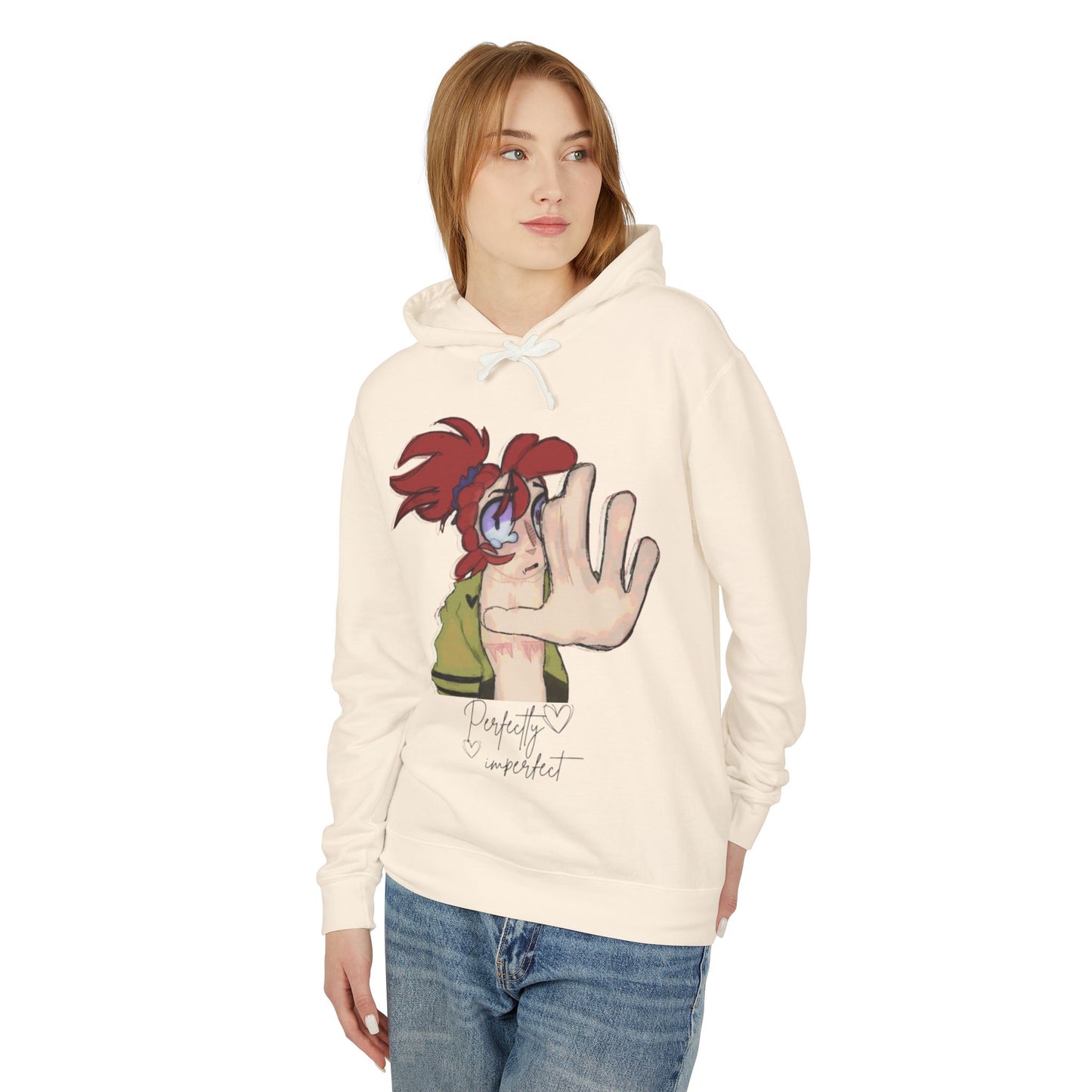 Anime Hand-Front Hoodie — 'Perfectly Imperfect' Casual Graphic Pullover