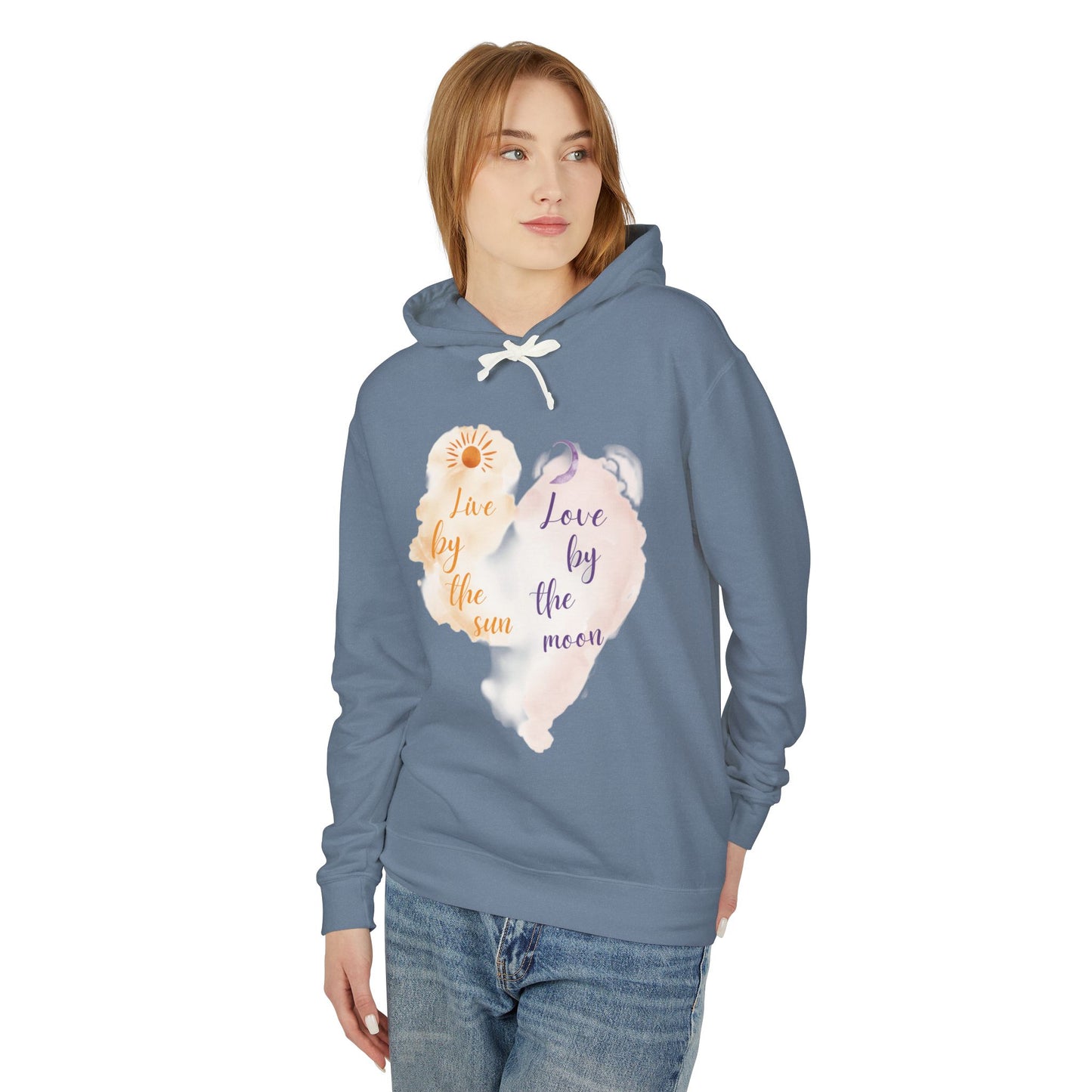Sun & Moon Watercolor Hoodie - "Love by the Sun / Love by the Moon" Lightweight Pullover
