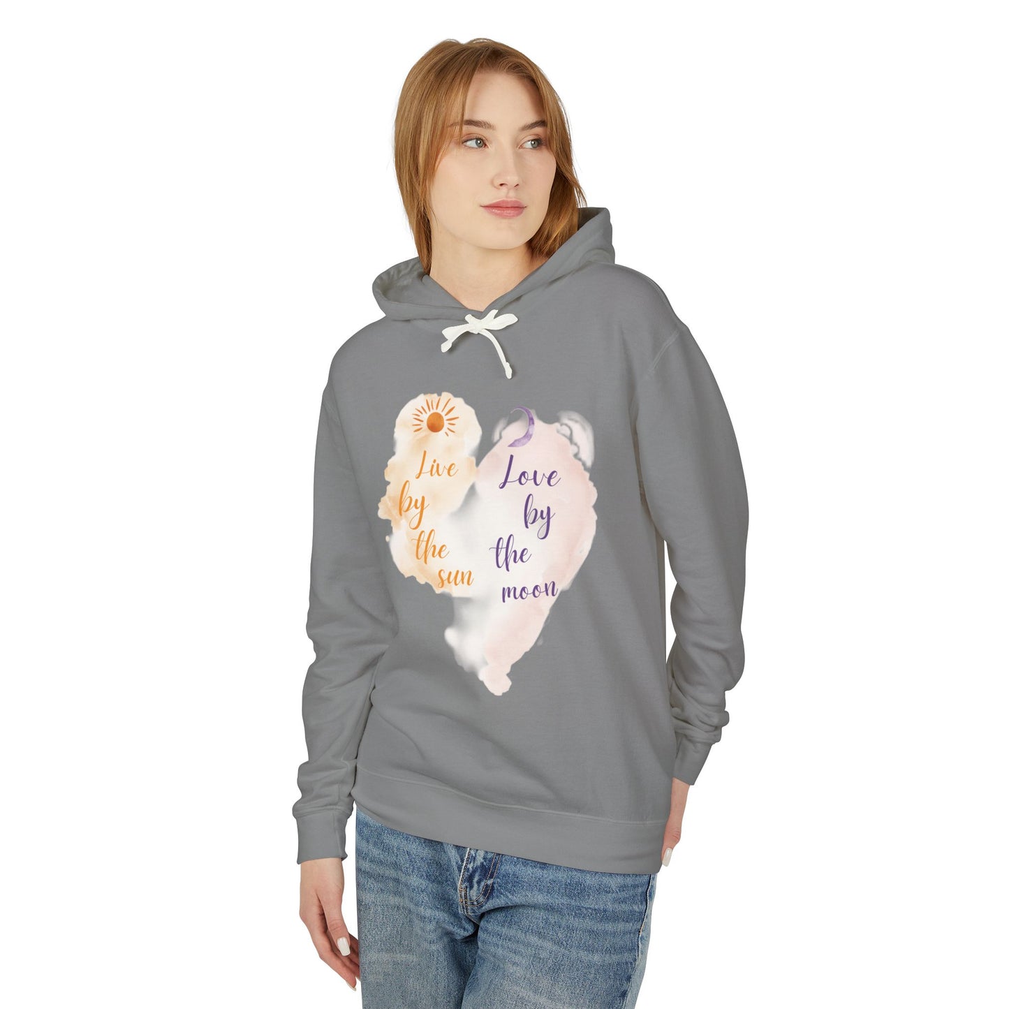 Sun & Moon Watercolor Hoodie - "Love by the Sun / Love by the Moon" Lightweight Pullover