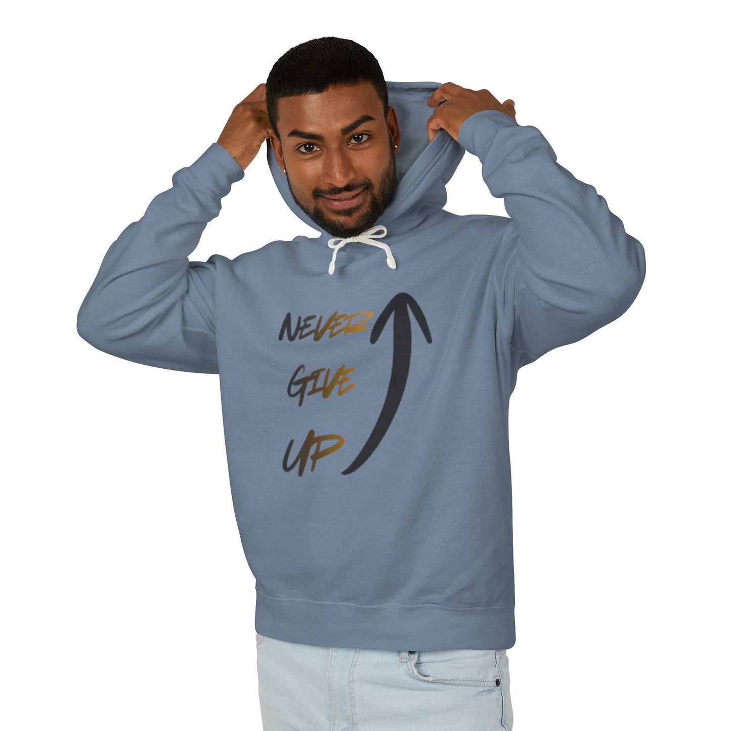 Never Give Up Hoodie — Motivational Arrow Pullover
