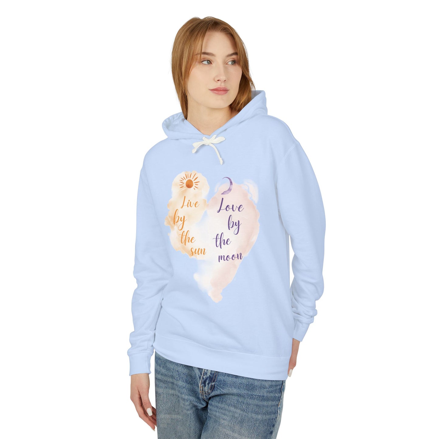Sun & Moon Watercolor Hoodie - "Love by the Sun / Love by the Moon" Lightweight Pullover