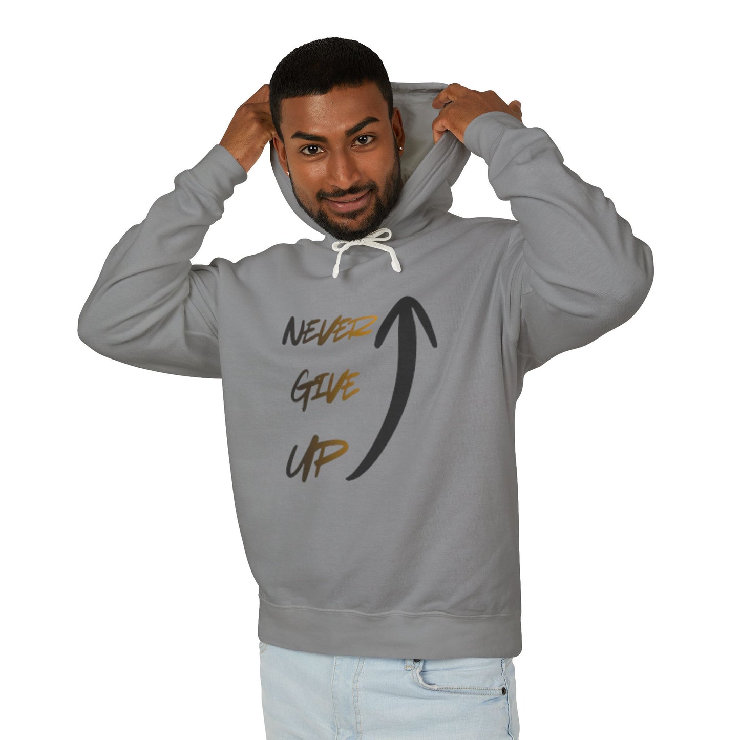 Never Give Up Hoodie — Motivational Arrow Pullover