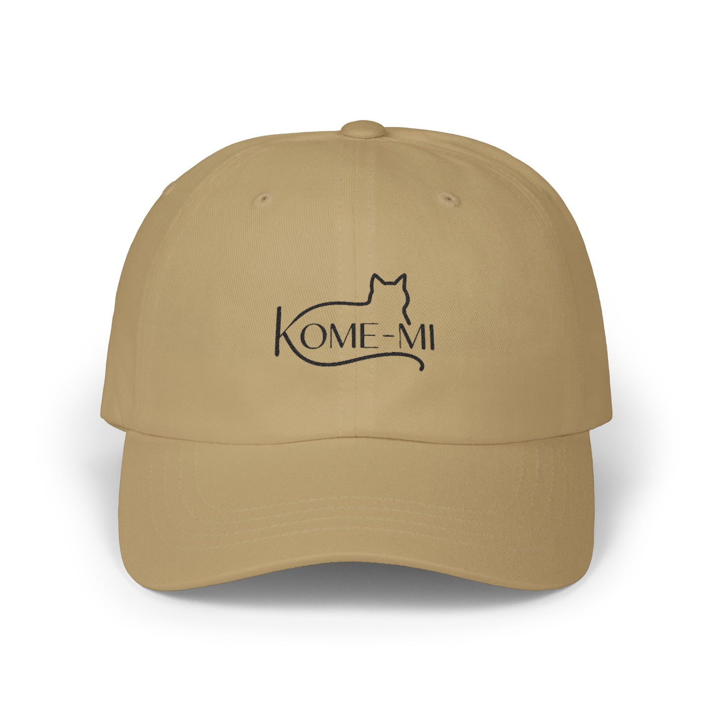 Cat Silhouette Dad Cap — "Kome-Mi" Embroidered White Baseball Hat
